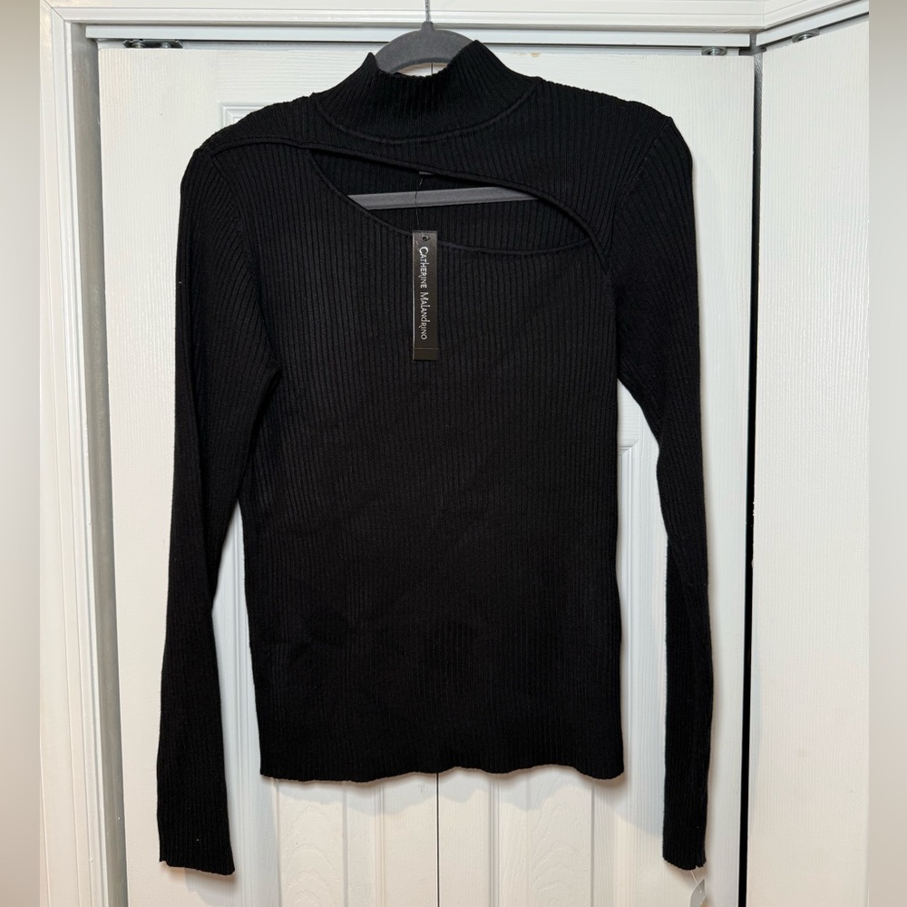 Catherine Malandrino Gray Ribbed Cutout Sweater